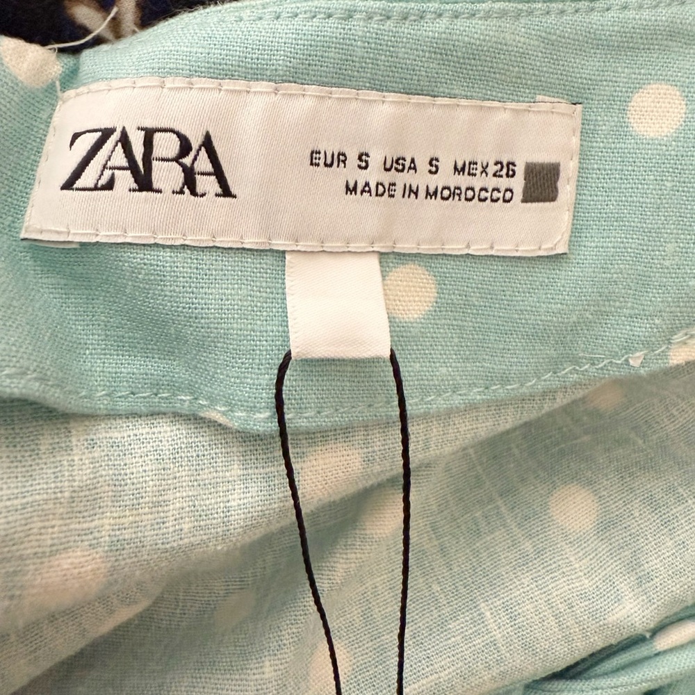 NWT Zara Linen Blend Polka Dot Midi Dress in Light Turquoise Size S - Picture 13 of 16